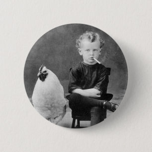 Badge Rond 5 Cm cru - garçon fumant avec le poulet