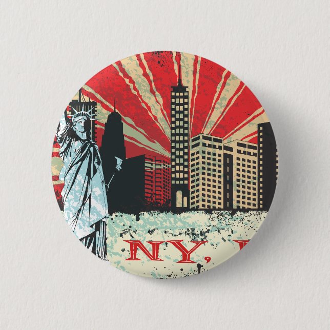 Badge Rond 5 Cm Cru NY en rouge (Devant)