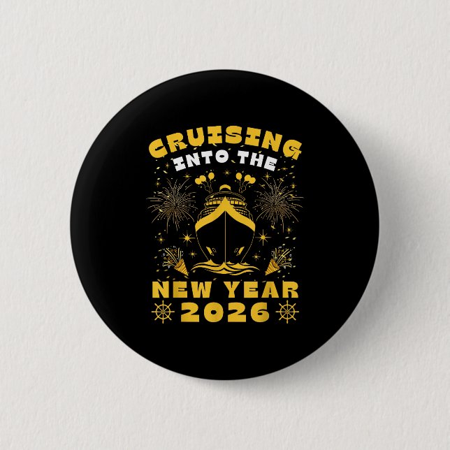 Badge Rond 5 Cm Cruise Cruising Into New Year 2026 Eve Party Match (Devant)