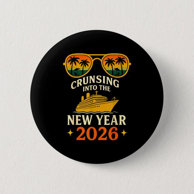 Badge Rond 5 Cm Cruising Into The New Year 2026 Retro Sunset Cruis (Devant)