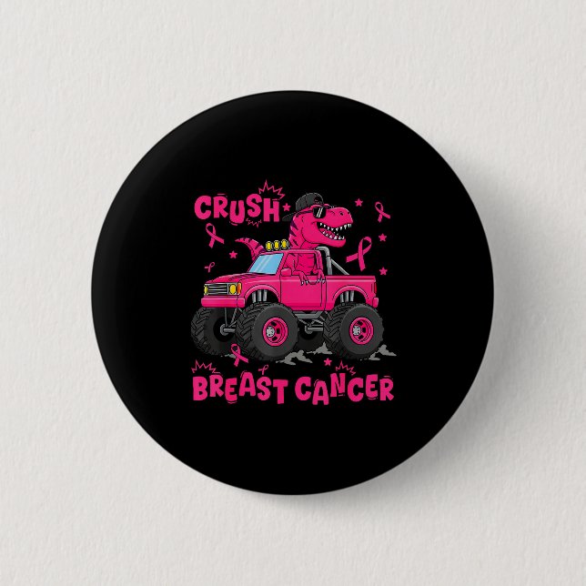 Badge Rond 5 Cm Crush Breast Cancer Awareness Monster Truck Dinosa (Devant)