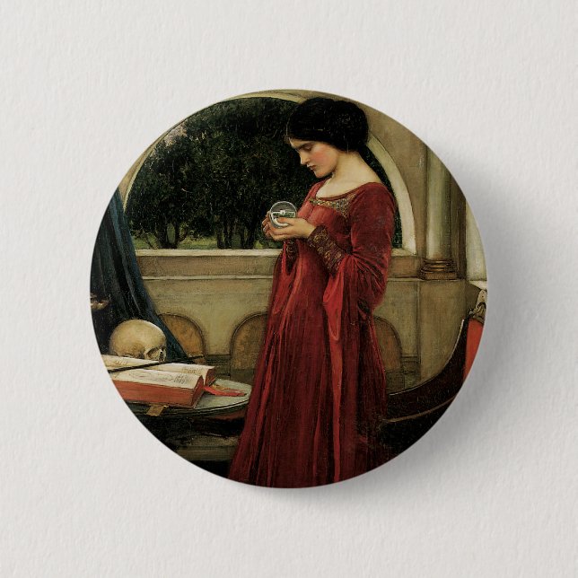 Badge Rond 5 Cm Crystal Ball par John William Waterhouse (Devant)