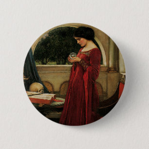 Badge Rond 5 Cm Crystal Ball Woman Waterhouse Peinture
