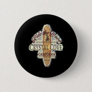 Badge Rond 5 Cm Crystal Cove Surfant Distressed Vintage Retro Surf