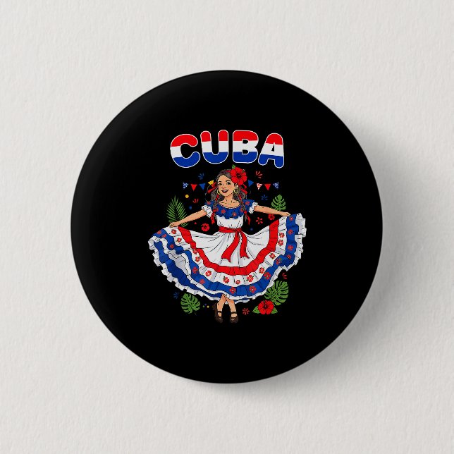 Badge Rond 5 Cm Cuba Cuban Girl Traditional Dress Trocal Flowers  (Devant)