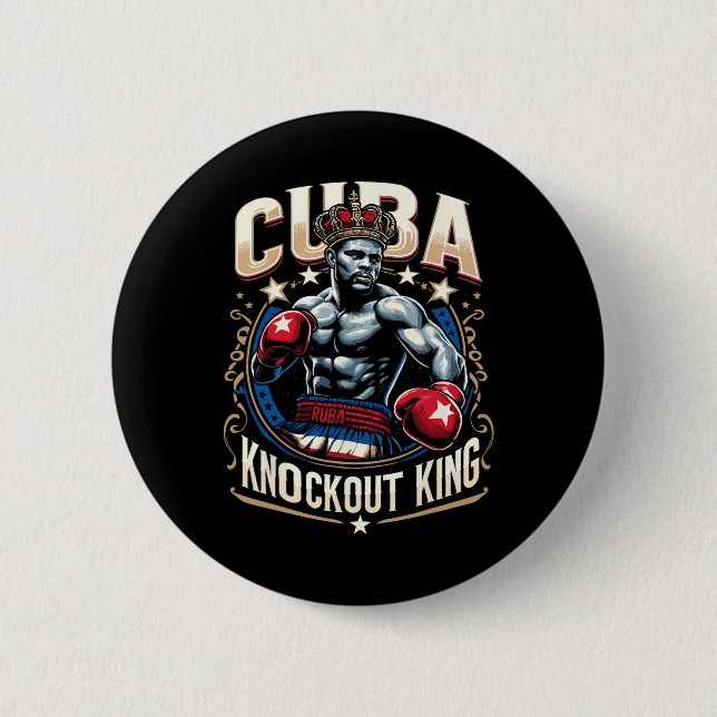 Badge Rond 5 Cm Cubain Boxe Knockout King Cuba Crown (Devant)
