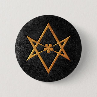 Badge Rond 5 Cm Cuir unicursale d'or de noir de Hexagram de