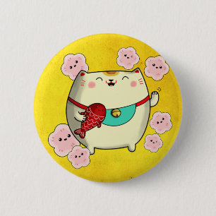 Badge Rond 5 Cm Cuisine ronde Maneki Neko Chat