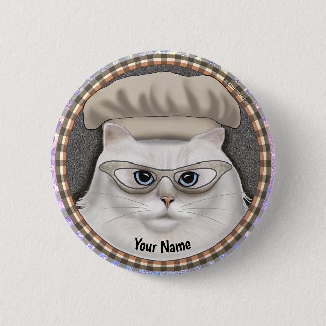 Badge Rond 5 Cm Cuisinier Chat Persan épinglette (Devant)