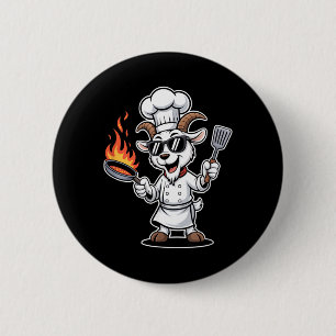 Badge Rond 5 Cm Cuisinier Chèvre Cool Avec Feu De Poêle Bbq Drôle