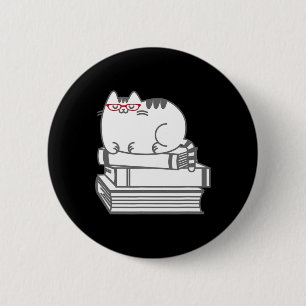 Badge Rond 5 Cm Cuite Livre Chat Nerd - Funny Chemise Nerdy Kitten