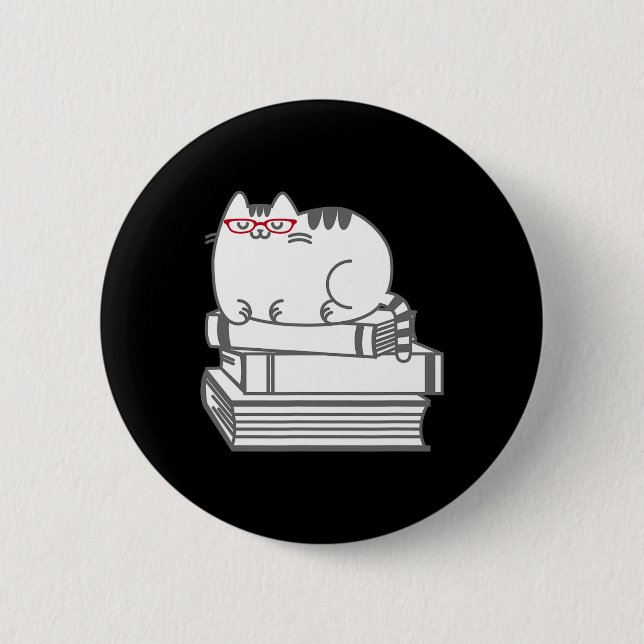 Badge Rond 5 Cm Cuite Livre Chat Nerd - Funny Chemise Nerdy Kitten (Devant)