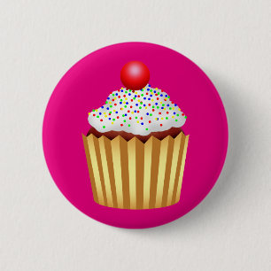 Badge Rond 5 Cm Cupcake avec arroses et cerise sur le dessus
