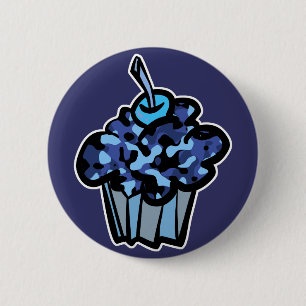 Badge Rond 5 Cm cupcake de camouflage bleu ciel