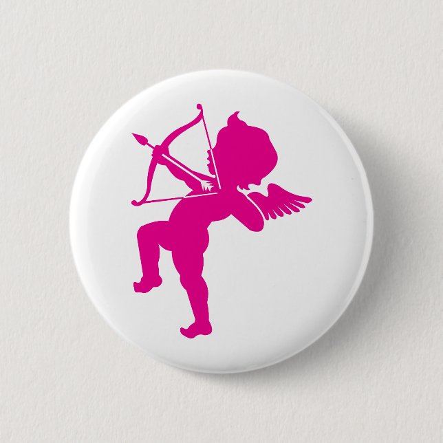 Badge Rond 5 Cm Cupidon - Bow et Flèche d'Amour rosé chaud (Devant)