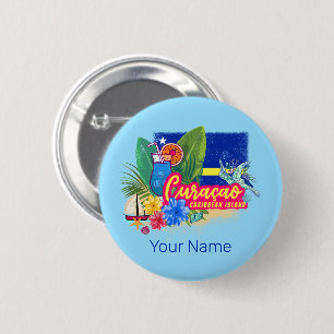 Badge Rond 5 Cm Curacao retro caribbean island with turtle vintage