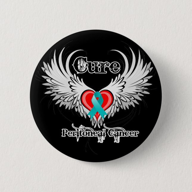 Badge Rond 5 Cm Cure Cancer péritonéal Coeur Tatouage ailes (Devant)