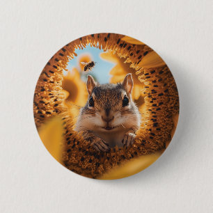 Badge Rond 5 Cm Curieux Chipmunk Jeter Un Coup D'Oeil À Travers To