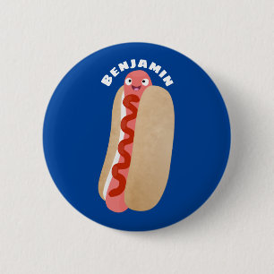 Badge Rond 5 Cm Curieux hot dog Weiner dessin animé