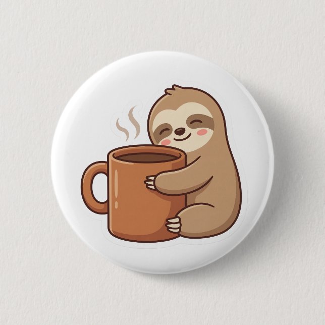 Badge Rond 5 Cm Current Mood Sloth Coffee Pin Button (Devant)
