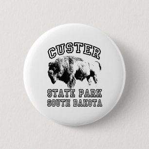 Badge Rond 5 Cm Custer State Park Dakota du Sud Buffle Nature Rand