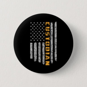 Badge Rond 5 Cm Custodian American Flag USA Janitor School