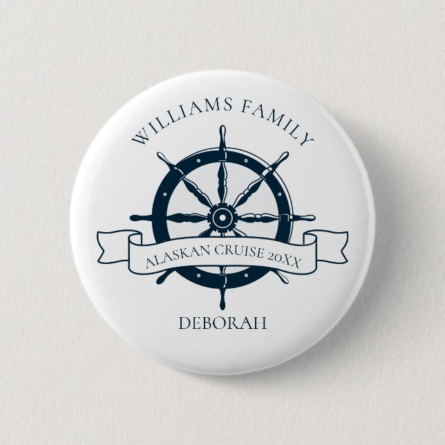 Badge Rond 5 Cm Custom Family Reunion Cruise Ship Wheel Name Tag (Devant)
