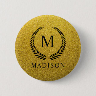 Badge Rond 5 Cm Custom Golden Black and Gold Glitter Monogram
