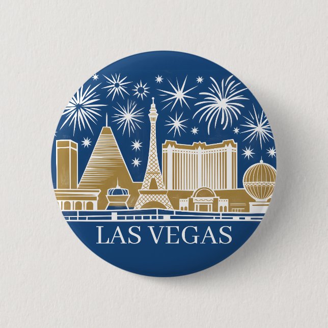 Badge Rond 5 Cm Custom Las Vegas Strip Skyline Minimalist Golden (Devant)