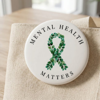 Badge Rond 5 Cm Custom Mental Health Matters Botanical Ribbon