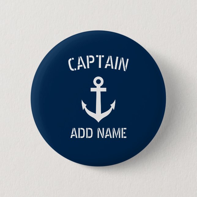 Badge Rond 5 Cm Custom navy blue nautical anchor boat captain (Devant)
