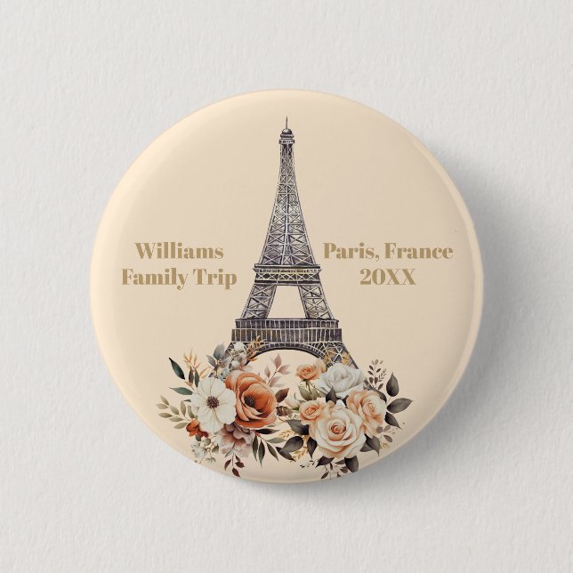 Badge Rond 5 Cm Custom Paris Trip Eiffel Tower Floral (Devant)