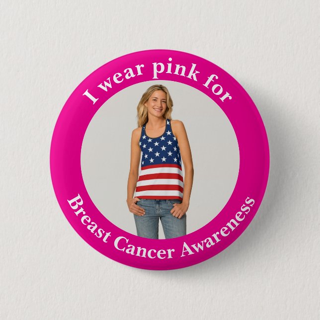 Badge Rond 5 Cm Custom Wear Pink for Breast Cancer Awareness Photo (Devant)