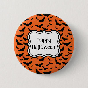 Badge Rond 5 Cm Customisée Halloween Party Orange Black Bats
