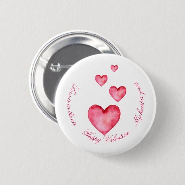 Badge Rond 5 Cm Customize Button - Happy Valentine (Devant & derrière)