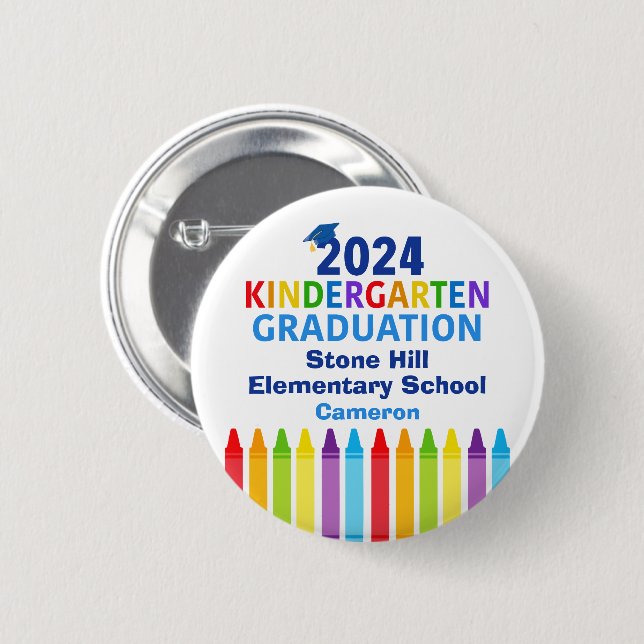 Badge Rond 5 Cm Cute 2024 Maternelle Graduation Personnalisable (Devant & derrière)