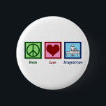 Badge Rond 5 Cm Cute Acupuncture<br><div class="desc">Un don acupuncturiste cool avec un signe de paix vert joli,  un coeur rouge mignon,  et une personne pratiquant le bien-être et le traitement de la douleur par l'acupuncture. Acupuncture de Paix Amour.</div>
