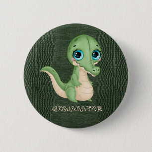 Badge Rond 5 Cm Cute Alligator Vert Cuir Cacher Baby shower