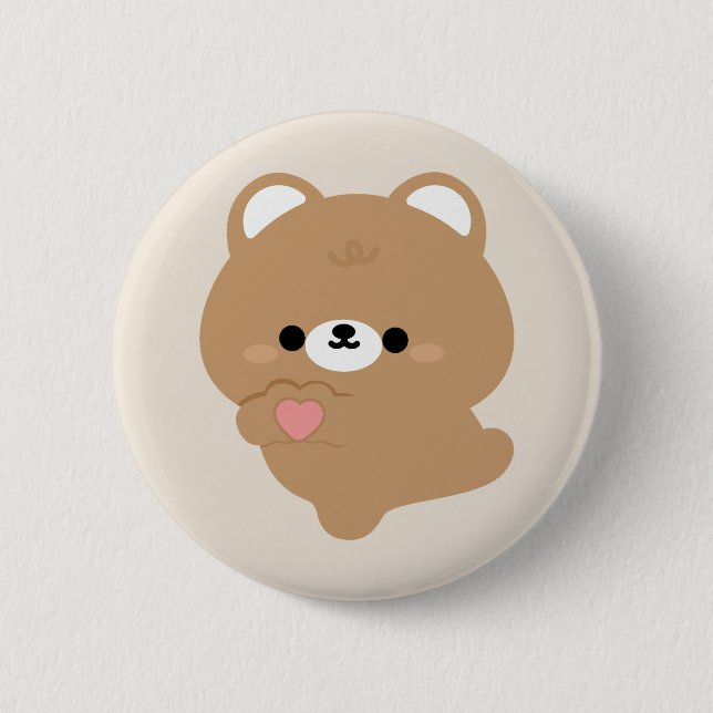 Badge Rond 5 Cm Cute Amour Ours Brown (Devant)