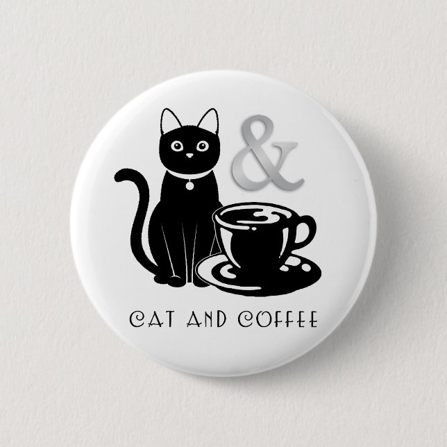 Badge Rond 5 Cm Cute Amoureux des chats Lover café noir et blanc (Devant)