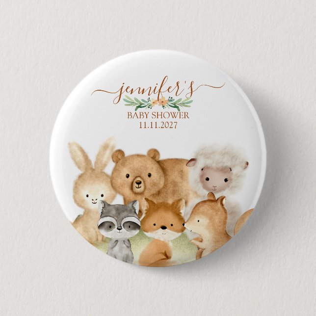 Badge Rond 5 Cm Cute Animals Forest Woodland (Devant)