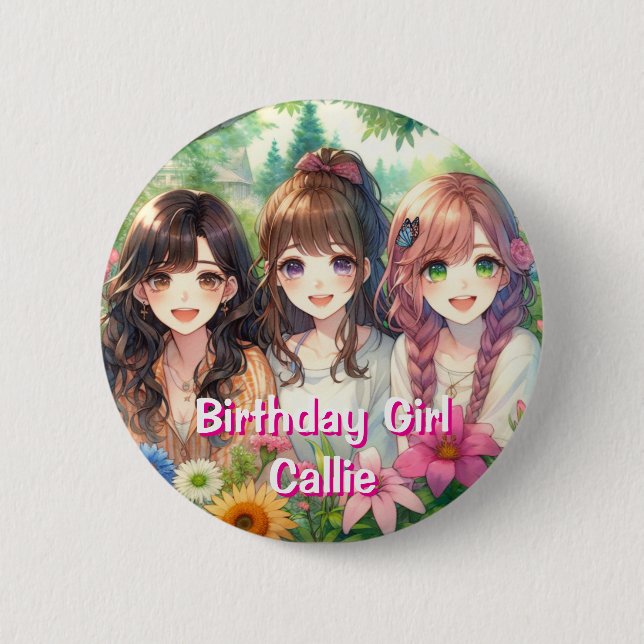 Badge Rond 5 Cm Cute Anime Fille Anniversaire Personnalisée (Devant)