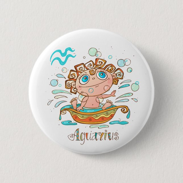 Badge Rond 5 Cm Cute Aquarius Bain Splashing (Devant)