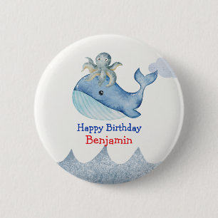 Badge Rond 5 Cm Cute arc-en-ciel poulpe Poisson de baleine Fête d'