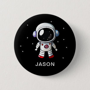 Badge Rond 5 Cm Cute Astronaut Nom Personnalisé Garçons Épingle