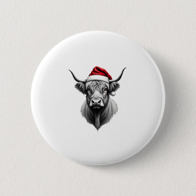 Badge Rond 5 Cm Cute Baby Highland Cow Christmas Santa Gifts Xmas  (Devant)