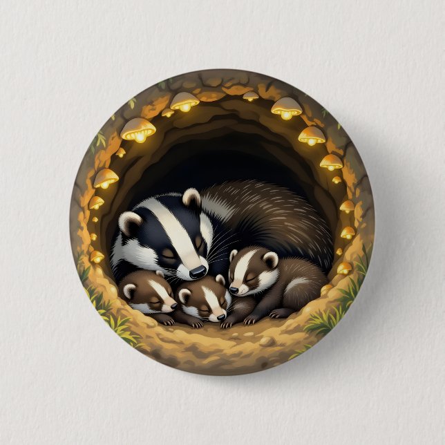 Badge Rond 5 Cm Cute Badger Family Napping (Devant)