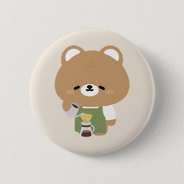 Badge Rond 5 Cm Cute Bear Barista (Devant)