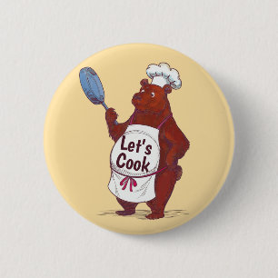 Badge Rond 5 Cm Cute Bear Cuisine, Cuisinons le cadeau Chefs