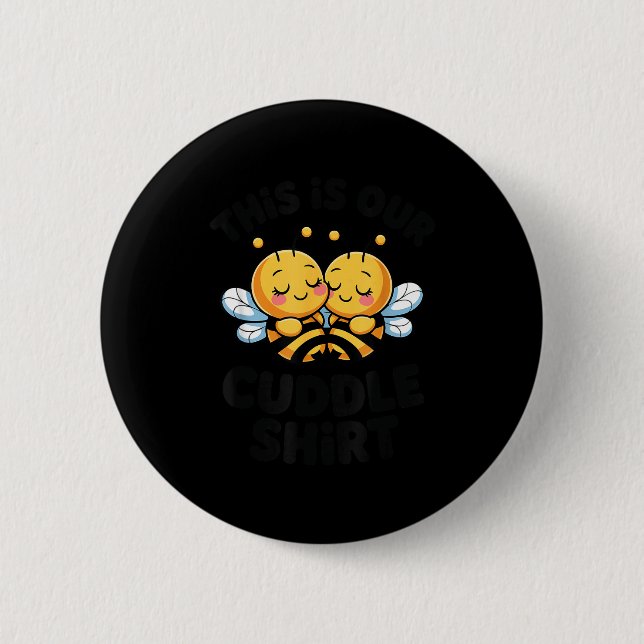 Badge Rond 5 Cm Cute Bee Couple Cuddle Funny Romantic  (Devant)